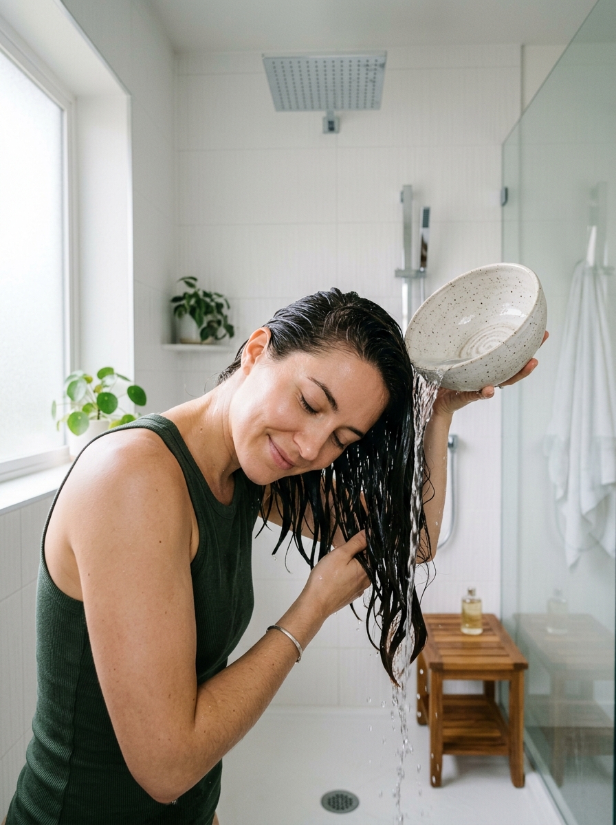 Enxágue capilar com água fria