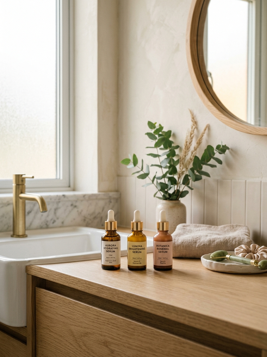 Séruns de skincare organizados para skin cycling